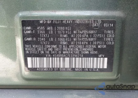 2014 Subaru Outback 2.5I from USA, damaged, VIN 4S4BRBAC7E3296218